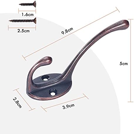 Gorffy Coat Hook, 10 Pcs Copper Coat Hooks with Screws, Vintage Metal Coat Hooks for Wall & Door, Heavy Duty Coat Hooks Wall Mounted for Hanging Coat, Hat, Scarf, Robe & Bag (Copper, 10 Pcs)