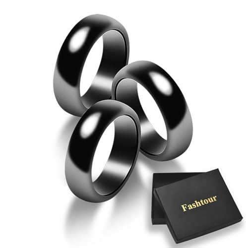Fashtour Genuine Magnetic Hematite Rings 3 per Order Black Hematite Rings Magnetic Ring for Men and Women for Anxiety Balancing Root Chakra Absorbing Negative Energies(Size 9#)