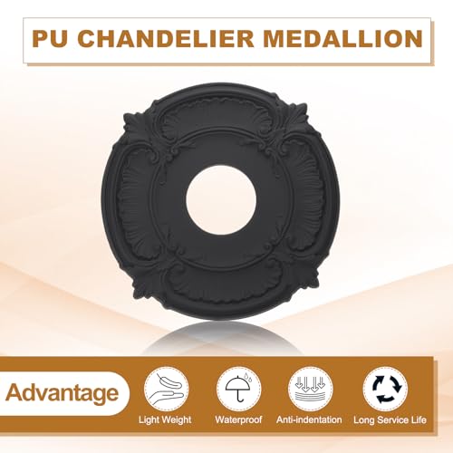 PATIKIL Deckenmedaillon, 2 Stück 12 OD x 4 ID PU Dekoratives Deckenleuchten-Medaillon Kronleuchter-Medaillon Klassische Abdeckplatte für Deckenleuchtenventilatoren, Schwarz