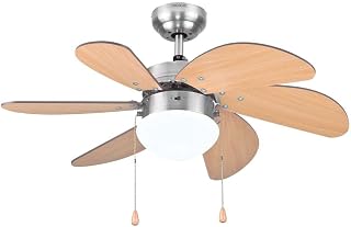 Cecotec Ventilador de Techo con Luz EnergySilence Aero 350. 50 W, Bajo consumo, 81 cm de Diámetro, 6 Aspas Reversibles, 3 Velocidades, Función Invierno, Acabado en blanco/madera