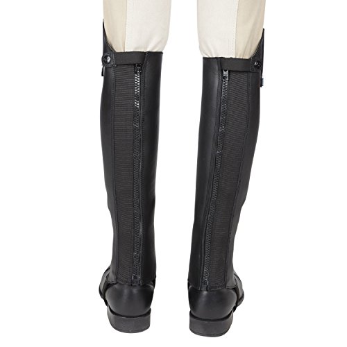 Huntley Equestrian 01007 Ultra Soft Custom Fit Along with Flexibility & Stability Premium Leather Half Chaps Maximum Grip & Durability Upper Swagger Tab & Metal Pendant - Black - Small