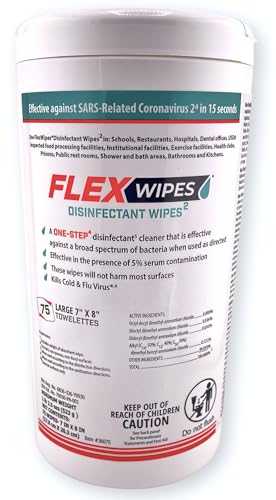 Image of FlexWipes 36075 Canister with 75 Disinfectant Wipes, 7 x 8 Inches Towelettes