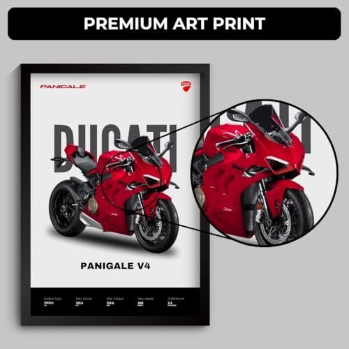 Image of Ducati Panigale Poster | Framed Ducati A4 Sized (31 x 23 cm) | Panigale V4 Bike Poster for Wall, Gift for Boys, Bike Frames | Superbike Posters for Wall, Bedroom, Hostel, Study Area, Hostel (F 046)