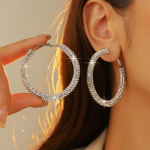 Rhinestone Hoop Earrings for Women Big Hoop Earrings Large Sparkling Hoops Statement Jewelry for Women2