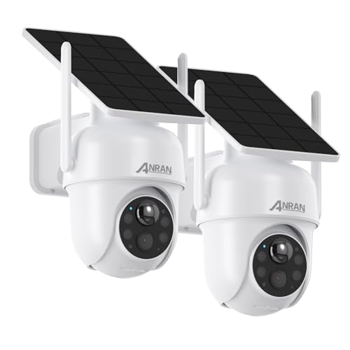 ANRAN 2PCS 5MP FHD Überwachungskamera Aussen Akku WLAN, 3K Kabllose Überwachungskamera mit Solarpanel und Scheinwerfer, Farbige Nachtsicht, PTZ-Schwenkung, Alexa-kompatibel, Gebührenfreie Nutzung