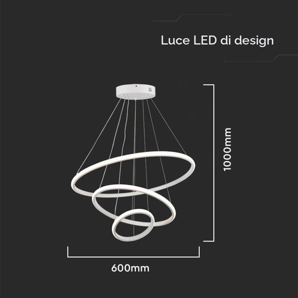 V-TAC VT-7816 Lampadario LED a sospensione 3 cerchi sospesi 32W in metallo dal Design Moderno 60 * 100cm Coloro bianco 3000K - 8018