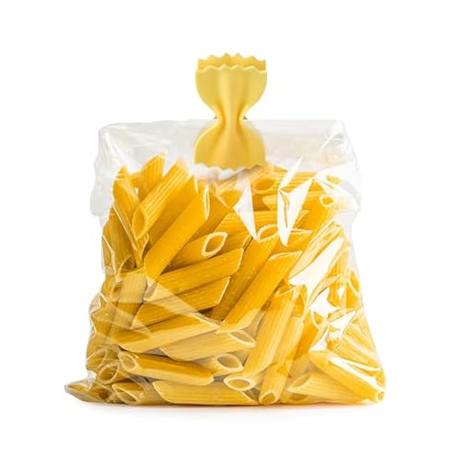 Genuine Fred SNACKARONI Pasta Bag Clips, Set of 4, Two Styles Farfalle and Rigatoni, Squeeze and Lock Bread Bag Clip, Spring-Loaded Clips, Fun Food Storage and Kitchen Accessories