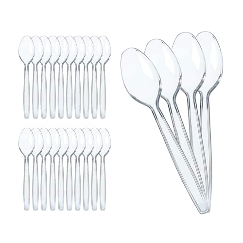 Pack of 100 Clear Colour Egg Spoons, Plastic, Reusable, Suitable for Dishwasher, Perfect for Parties and Camping