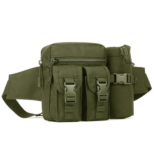 Image of GUSTAVE Waist Bag with Removable Water Bottle Bag Sport Waist Pack Multicompartment Sling Bag Adjustable Quick Release Waist Belt Fashion Waist Bag for Hiking, Walking, Camping, Fishing, Green
