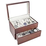Caddy Bay Collection Vintage Wood Watch Case Display Storage Watch Box Glass Top Holds 20+ Watches With Adjustable Soft Pillows and High Clearance for Larger Watches