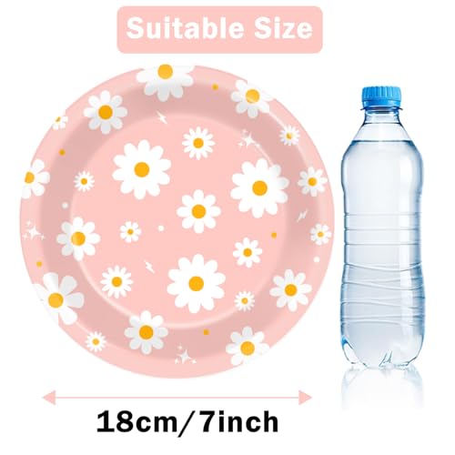 Image of Qyeahkj 48 PCS Daisy Paper Plates 7 Inch Daisy Flower Party Supplies Groovy Tableware Set Pink Groovy Boho Dessert Plates Decorations for Birthday Baby Shower Wedding Disposable Party Favors
