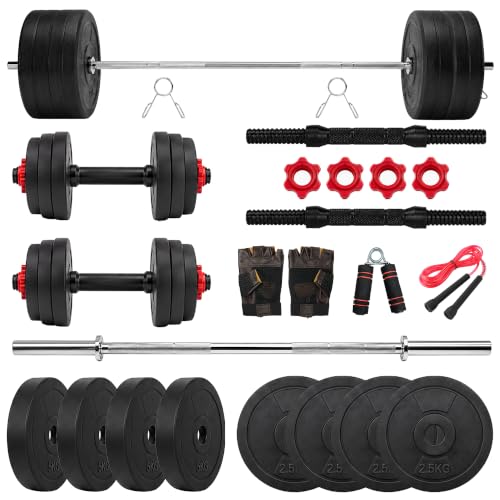 BULLAR 16Kg Home Gym Set With 3 Feet Straight Rod and 2 Pieces Dumbbell Rods, Gym Combo & Home Workout Equipments with PVC Weights Plates