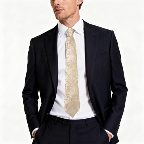 Image of DiBanGu Mens Paisley Tie Sets Silk Jacquard Woven Floral Necktie and Pocket Square Cufflinks Wedding Business Party