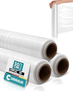 Commerline Stretchfolienrolle-Wickelfolie | 50 cm, 1500 g, 230 m - 3 Rollen | Transparent Stretchfolie | Umzugsfolie, Möbel Folie, Palettenfolie, Verpackungsfolie