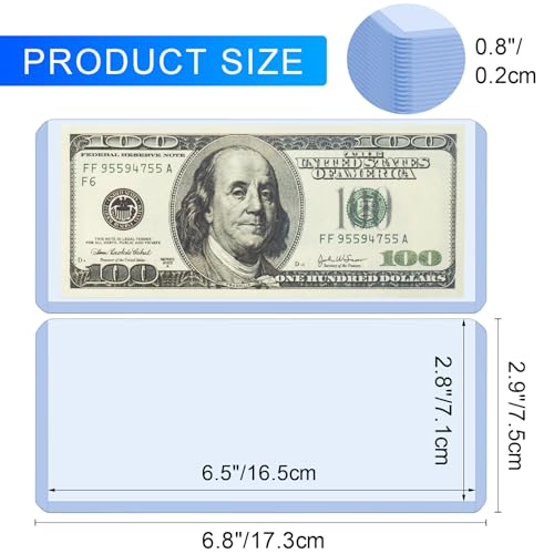 50 protectores transparentes para billetes 6.8 x 2.9 pulgadas miniatura 3