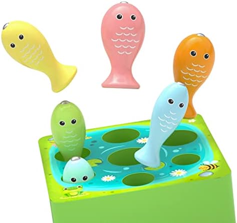 XIAPIA Magnetic Wooden Fishing Game Toy for 1-3 Year Old Boys Girls, Baby Montessori Toys 12 Months Toddlers Educational Learning Colors, Sorting Game Puzzle Toys Kids Children First Birthday Gift
