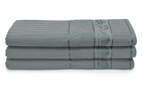 Velosso 3 Pack Cooks Large Everyday Kitchen Tea Towel Set 100% Supreme Ring Spun Cotton Soft and Absorbent Dish Towels, Tea Towels, Dish Cloth, Wipe Cloths (Grey)