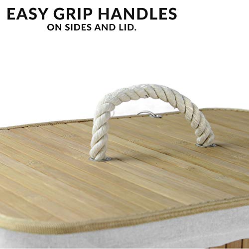 Bamboo Laundry Basket 72L, Laundry Hamper with Lid, Foldable Laundry Bin with 2 Compartments for Light and Dark Clothes, Machine Washable Liner Bag - Image 3