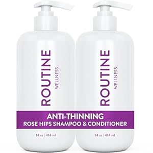 Routine Wellness Anti-Thinning Shampoo and Conditioner Set for Thinning Hair – Biotin DHT Blocker Women & Men – Color Safe Shampoo for Hair Loss & Healthier Hair – Rose Hips (Pack of 2)