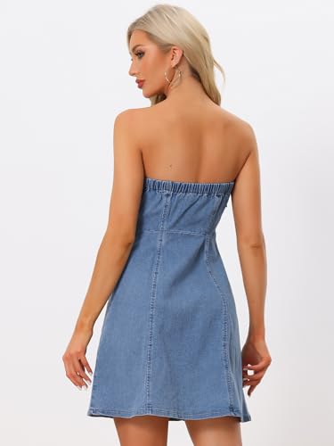 Image of Allegra K Women's Cowgirl Dress Strapless Jean Concert Outfits Western Sleeveless Denim Dresses