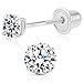 14k White Gold Solitaire Cubic Zirconia CZ Stud Earrings with Secure Screw-backs (3mm)