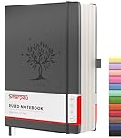 Smarpau Lined Journal Notebook - Large A4 Thick Hardcover Journal 320 Pages, 100gsm Thick Lined Paper Notepad for Writing, Leather Notebook for Women Men Work School Office - Black