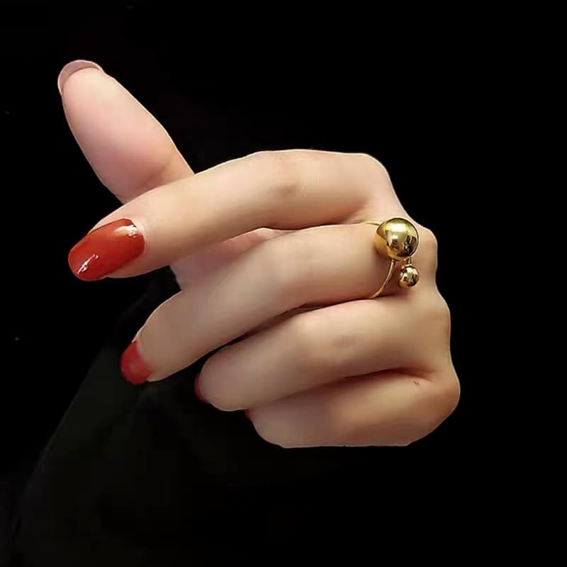 FUTIMELY Chunky Ball Statement Rings,14K Gold Irregular Triple Round Ball Open Ring Fashion Thick Double Ball Knuckle Rings Party Trendy Minimalist Jewelry4