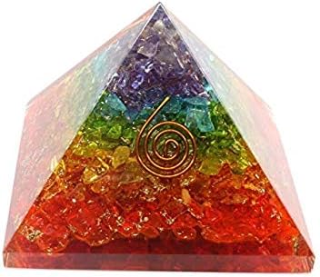 Orgone Pyramid Seven Chakra for Emf Protection & Meditation/Energy Generator with 4 Crystal Points, Reiki,& Zipper Pouch/Chakra Accumulator for Abundance, Self Confidence and for Positive Energy Gifts