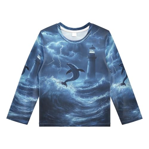 Dolphin Lighthouse Blue Rash Guard Shirt for Boys Sun Protection Shirt for Kids Toddler UPF50+ 5-6T