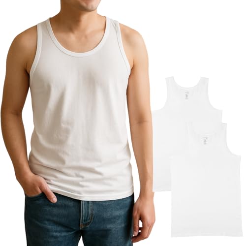 ORGANICKID Mens 100% Organic 100% Cotton Soft Breathable GOTS Certified Crewneck Undershirts Tank Tops Pack of 2 (US, Alpha, Small, Regular, Regular, White)