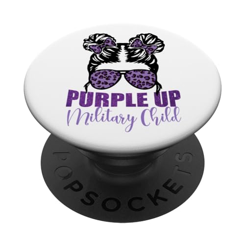 Purple up for Military Kid Messy Bun Month of Military Child PopSockets PopGrip Intercambiable