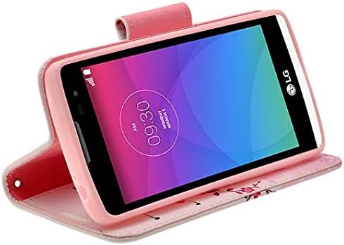 Leon LTE Case / LG Tribute 2 / LG Risio / Power L22C / LG Sunset Case - Magnetic Leather Folio Flip Book Wallet Pouch Case Cover With Fold Up Kickstand and Detachable Wrist Strap For LG Leon LTE / LG Tribute 2 (Lotus Flower)