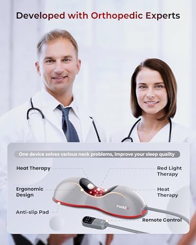 Image of FliKEZE Heated Neck Stretcher with Red Light Therapy, Wireless Cervical Traction Device for TMJ Pain Relief and Shoulder Relaxer, Neck Traction Massager Pillow for Home /Office Used, FSA HSA Eligible