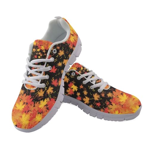 Jeiento Fall Maple Leaf Walking Shoes for Thanksgiving Holiday Party Footwear Lace Up Running Sneakers for Women Men Athletic Hiking Footwear,US 12