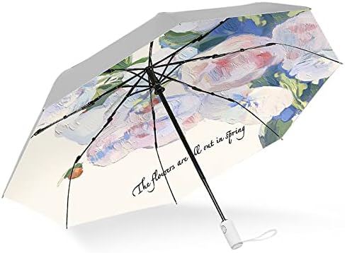 CUBY UV Sun Umbrella Compact Folding Travel Umbrella Auto Open and Close for Windproof, Rainproof & 99.9% UV Protection Parasol with Black Anti-UV Coating(Silver Rose)
