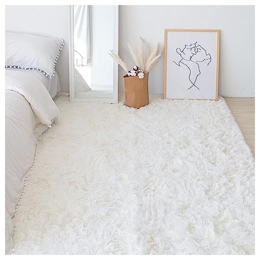 Swsen Tapis Salon Shaggy Longs Super Doux - Moelleux Dessous Antidérapant - Tapis Chambre Moderne Lavable à Poils 50x80CM, Blanc