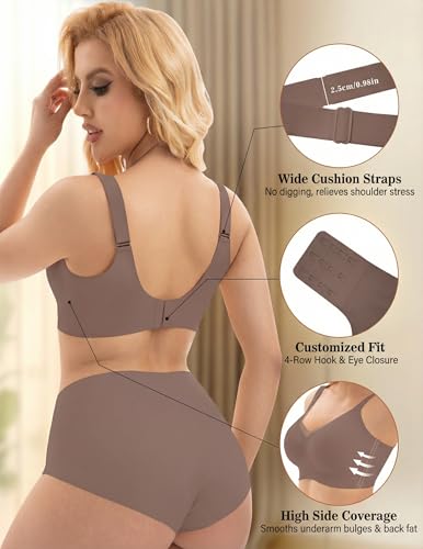 Image of PoseFree Womens Wireless Bras Supportive Tshirt Bra No Underwire Seamless Push Up V Mesh Comfortable Bralette Everyday Bras