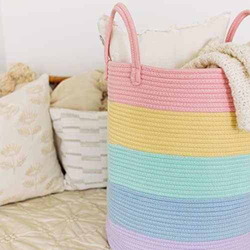 OrganiHaus Tall Rainbow Basket with Handles, Woven Cotton Rope Laundry Basket, Rope Baskets for Dirty Clothes,Towels and Blankets, Large Decorative Storage Bin for Bedroom - 38x45cm - 3