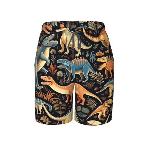 Boys Swim Trunks Beach Shorts Summer Surf Kids Youth Bathing Suits, Dino Dinosaur Art
