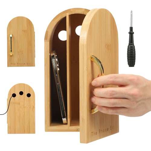Ghshanog Wooden Phone Box Decorative Cell Phone Jail with Charging Holes 3 Sections Hold 6 Phones Self-Control Phones Jail Locker to Help Kids Students Adults Boost Your Mental Wellness