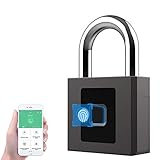 Fingerprint Padlock, Fingerprint or Remote via Phone App, Smart Lock with USB Charging, Unlock Record, Waterproof, Anti-Theft, Battery Indicator for Gym Locker, School Employee Locker, Warehouse