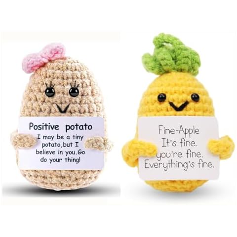 WASTIME Funny Knitted Wool Doll Toy with Positive Card - Creative Cute Mini Crochet Positive Potato Dolls Cheer Up Gift for Family Kids Friends Encouragement Decoration (Potato Girl & Pineapple) Cover