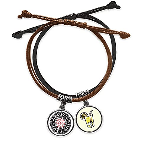 Bracelet Mexique avec totems et cordon noir en cuir tressé ajustable