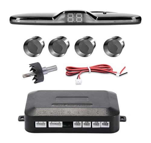 Sensore Di Assistenza Al Parcheggio Sensori Radar Retromarcia Posteriori Per Auto Assistenza Al Parcheggio Rilevatore Monitor Display Avviso Acustico 4(Grey)