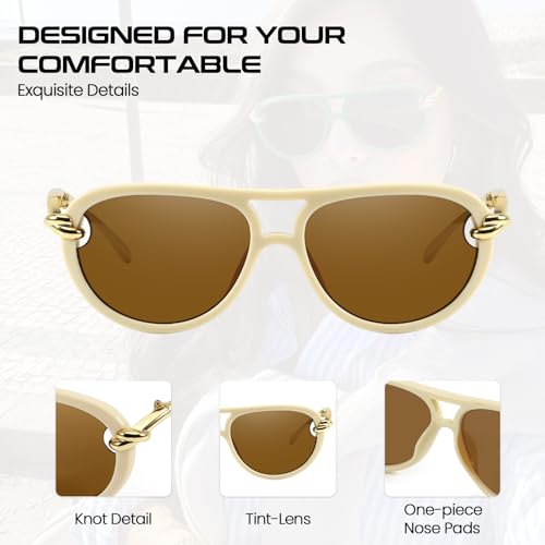 DreamCalf Oversized Aviator Sunglasses for Women with Gold Temples Trendy Large Big Designer Ladies Shades — view 3