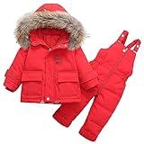 Highlight: Die Träger der Kinder Schneehose sind verstellbar, sodass Kinder die Enge frei einstellen können; Die Daunenjacke für Kinder verfügt über Klapptaschen, um Kinderhände im kalten Winter zu wärmen.
