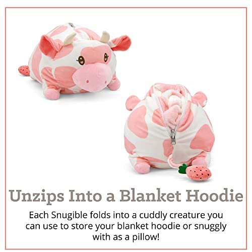Image of Wearable Blanket Hoodie for Adults - Oversized Plush Hoodie with Sleeves & Pocket, 2-in-1 Comfy Blanket Pillow, Strawberry Cow