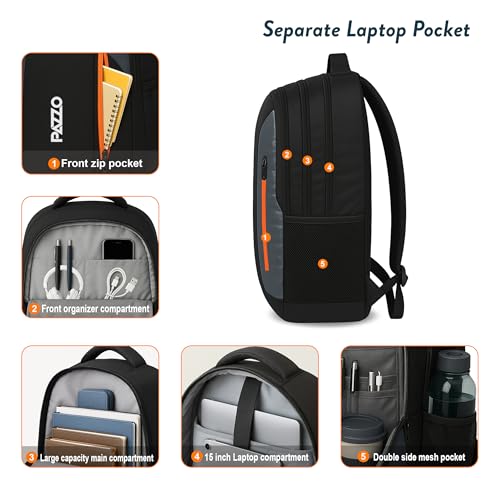 Lunar's Luxur 40L Laptop Backpack Black Black-Grey-Orange - Image 5