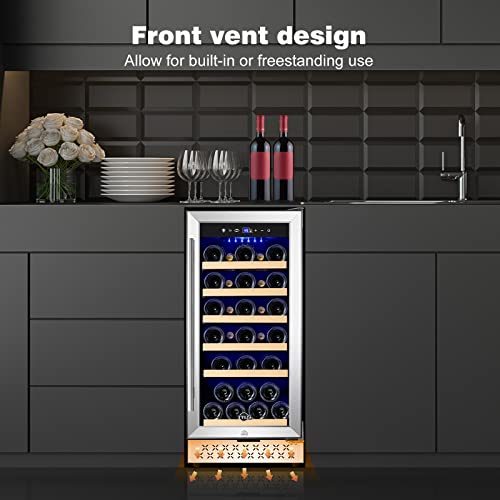 Image of Tylza 15 Inch Wine Cooler Under Counter, 30 Bottles Built-in Wine Fridge with Stainless Steel Tempered Glass Door, Temp Memory Function, Freestanding Fast Cooling Wine refrigerator, Quiet Operation