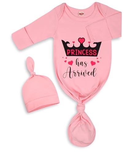 Image of Mikccer Baby Gown 0-6 Months, Super Soft Infant Nightgowns for Babies Girl and Boy, Newborn Sleep Baby Girl Coming Home Hospital Outfit with Hat Set
